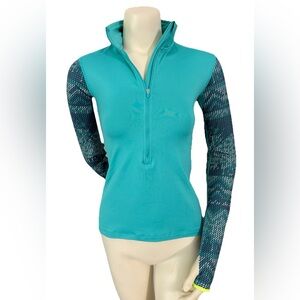 Nike Pro Dri-Fit Half Zip Pullover Teal Geometric Sleeves Women’s Small